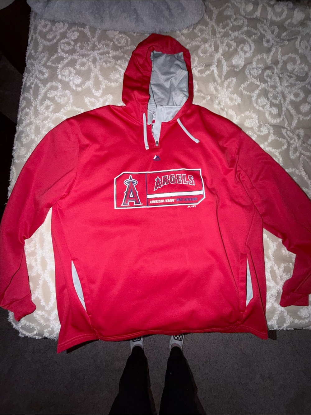 Majestic Red Men's Zip-Up Hoodie with White Trim